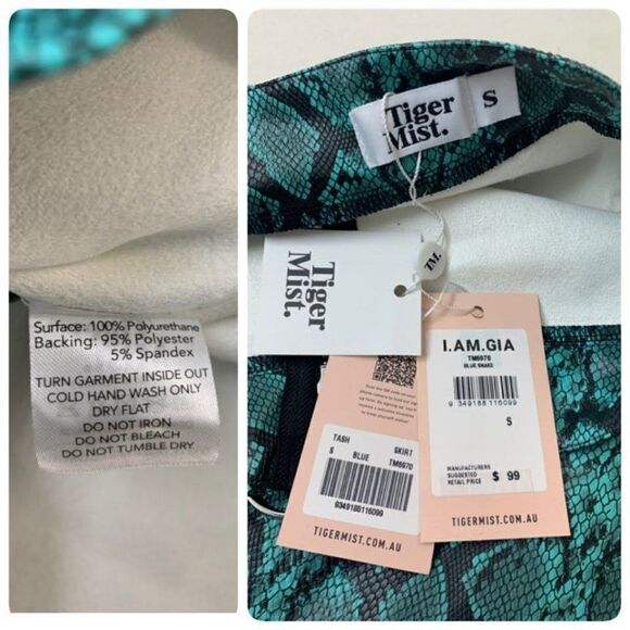 Tiger Mist Womens Tash Faux Leather Mini Skirt Small Blue Snake Print TM6970 - Picture 7 of 9